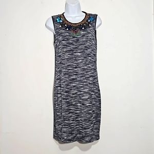 Philosophy multi-color embroidered & beaded neckline heather gray dress S